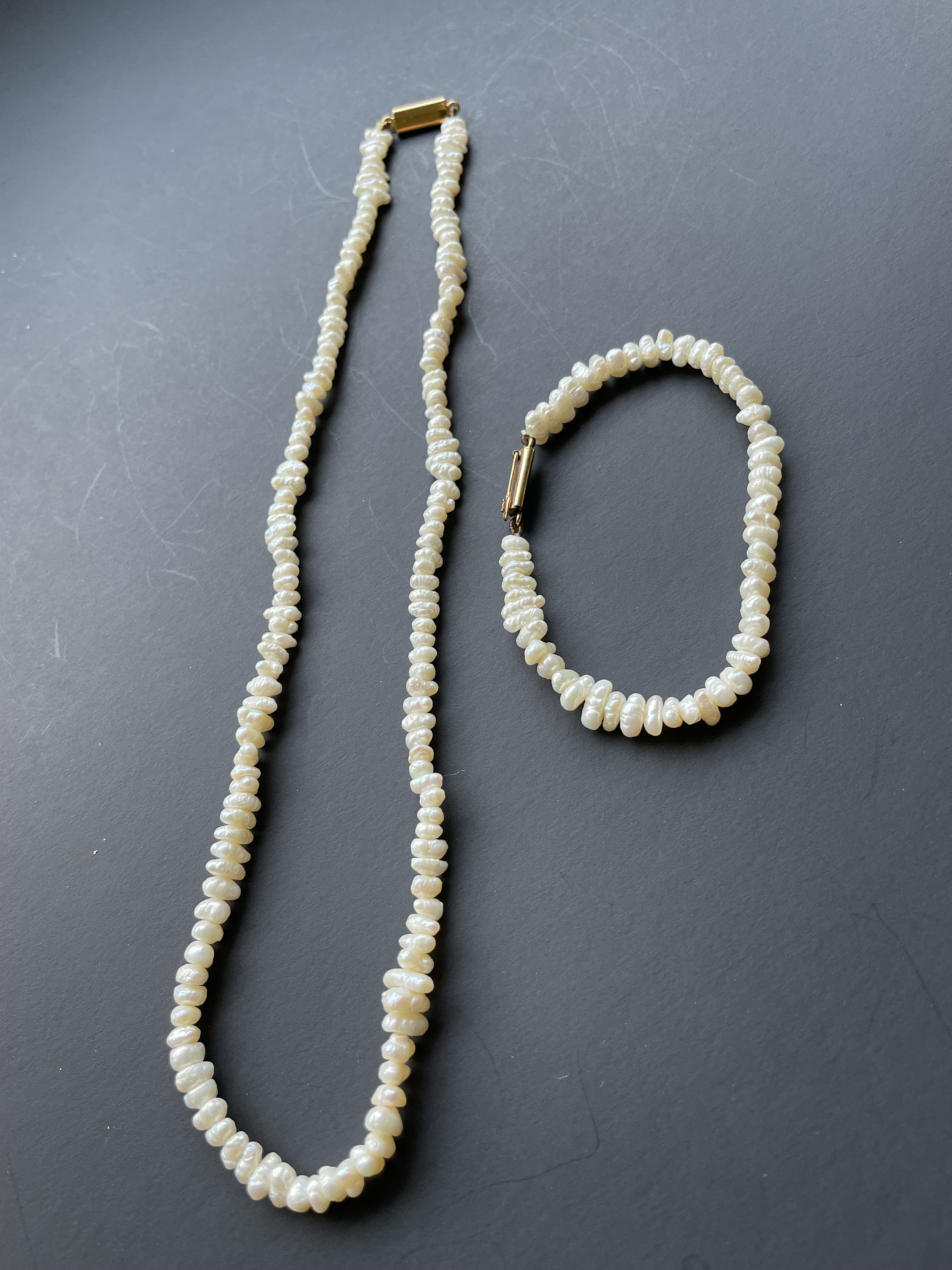 Baroque Rice Pearl Necklace & Bracelet Set Designed in Hyderabad. 4-6 ...