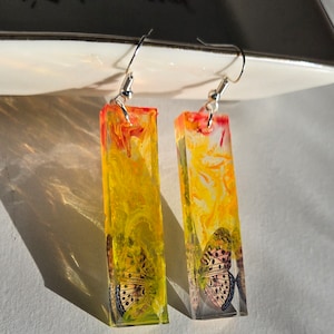 Yellow and Red Butterfly Earrings | Handmade Yellow Butterfly Resin Dangle Earrings