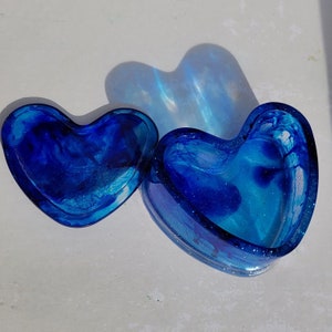 Glitter Blue Heart Shaped Resin Jewelry Box | Handmade Resin Trinket Box Gift