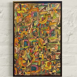 Original watercolor illustration with wooden frame