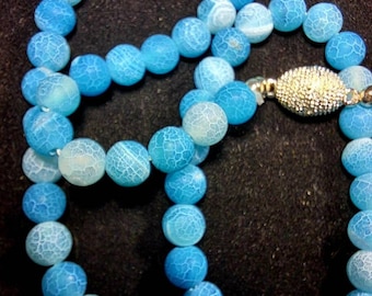 Blue agate pearl necklace 59 cm