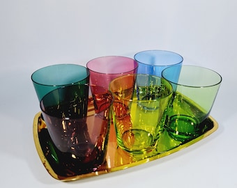 Colorful drinking glasses tray 50s