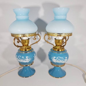 Blue ceramic bedside lamps 60s