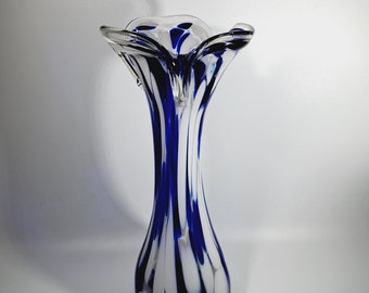 コバルトブルーの金箔装飾花瓶 花器 金彩「光琳 爽」 特大 コバルトブルー | グラスアート黒木