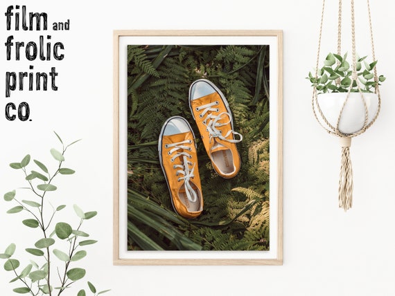 DIGITAL DOWNLOAD Converse Shoe Nature Photography Yellow Bohemian Shoe Photography Art Print Wild Leaves Farmhouse Decor Wall Art Etsy