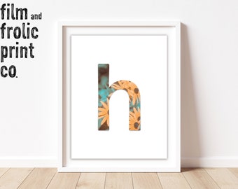 Impresión floral de la letra H / Arte mural con monograma botánico (descarga digital)