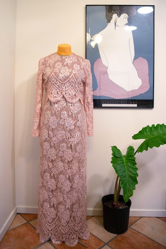 Designer William Pearson Sequin Lace Maxi Dress