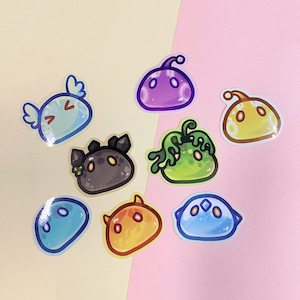 Ensemble d'autocollants Slimes Genshin | Agenda-journal pour ordinateur portable de jeu vidéo Elemental Anime en vinyle brillant