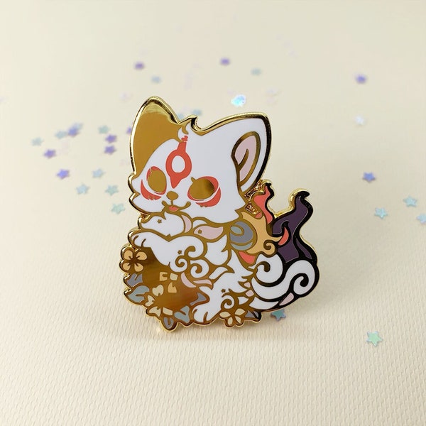 Amaterasu Emaille Pin | OKAMI Kawaii weißer Wolf Sonnengöttin Tier Revers Abzeichen