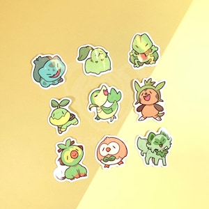 Ensemble d'autocollants Derpy Grass | Planificateur de journal pour ordinateur portable nostalgique de jeu vidéo anime en vinyle brillant PKMN