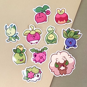 Derpy Poke-Fruits Sticker Set | PKMN Glossy Vinyl Anime Video Game Laptop Journal Planner