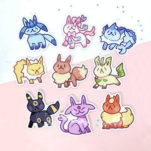 Ensemble d'autocollants Eeveelution Derpy | Agenda-journal pour ordinateur portable de jeu vidéo d'anime en vinyle brillant PKMN