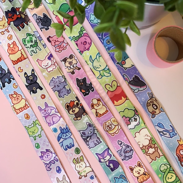 Poke Lanyards | Nostalgic Video Game Character Grass Water Dogs Cats Colourful Cute Kawaii