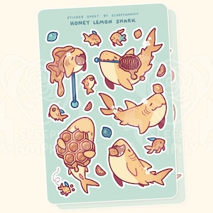Honung Citron Haj Klistermärkesark | Matt Vinyl Kawaii Söt Estetisk Djur Vattentät Planner Journal Laptop