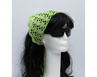 Bandana chic au crochet vert menthe, serre-tête vintage