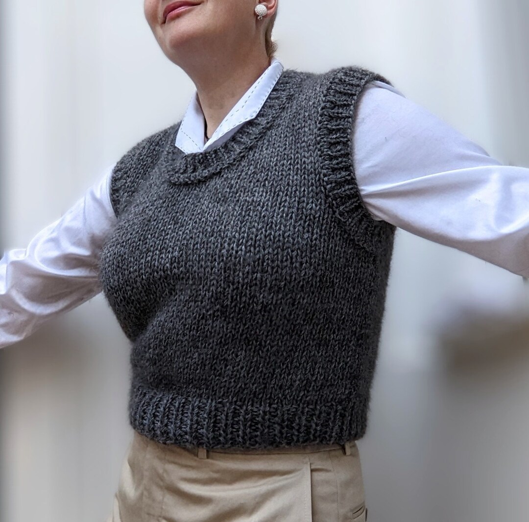 Grey Knitted Vest Mohair Wool Sweater Mohair Knitted Tank Etsy