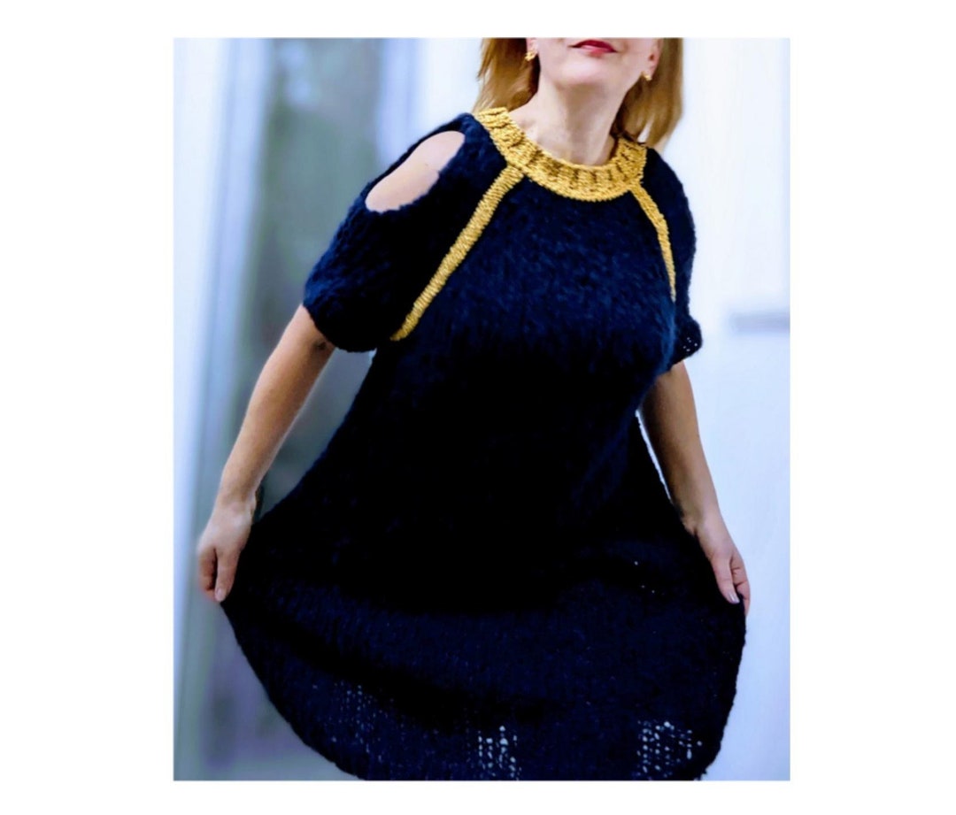 Mohair Knit Dress Crochet Tunic Dress Chunky Wool Dress Wool Knitted