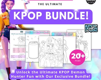 Paquete de actividades de Cazadores de Demonios K-Pop / Juegos y páginas para colorear imprimibles para niños / Diversión para fiestas, aulas y pijamadas