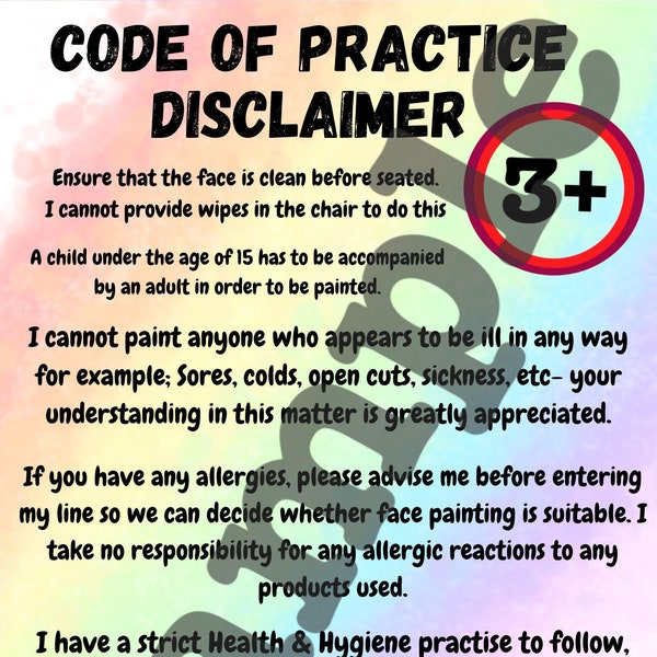 Disclaimer posters, Word board display, Face painting signs, Canva template