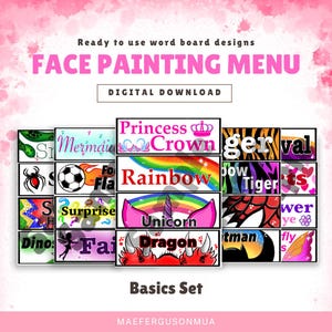 Lavagna con parole di base per il truccabimbi, cartello stampabile, menù per ragazzi e ragazze, download digitale per feste, fiere ed eventi