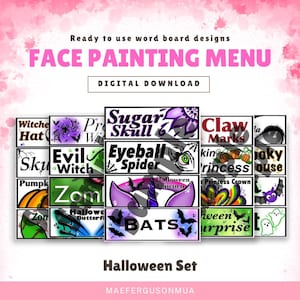 Halloween Face Painting Menu Printable Word Board, Digital Download, Face Painting menu, Face Painter Display, Kids Party  And Market Decor