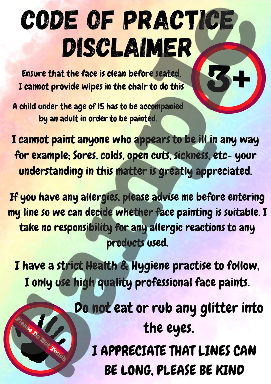 Disclaimer Posters, Word Board Display, Face Painting Signs, Canva Template Etsy