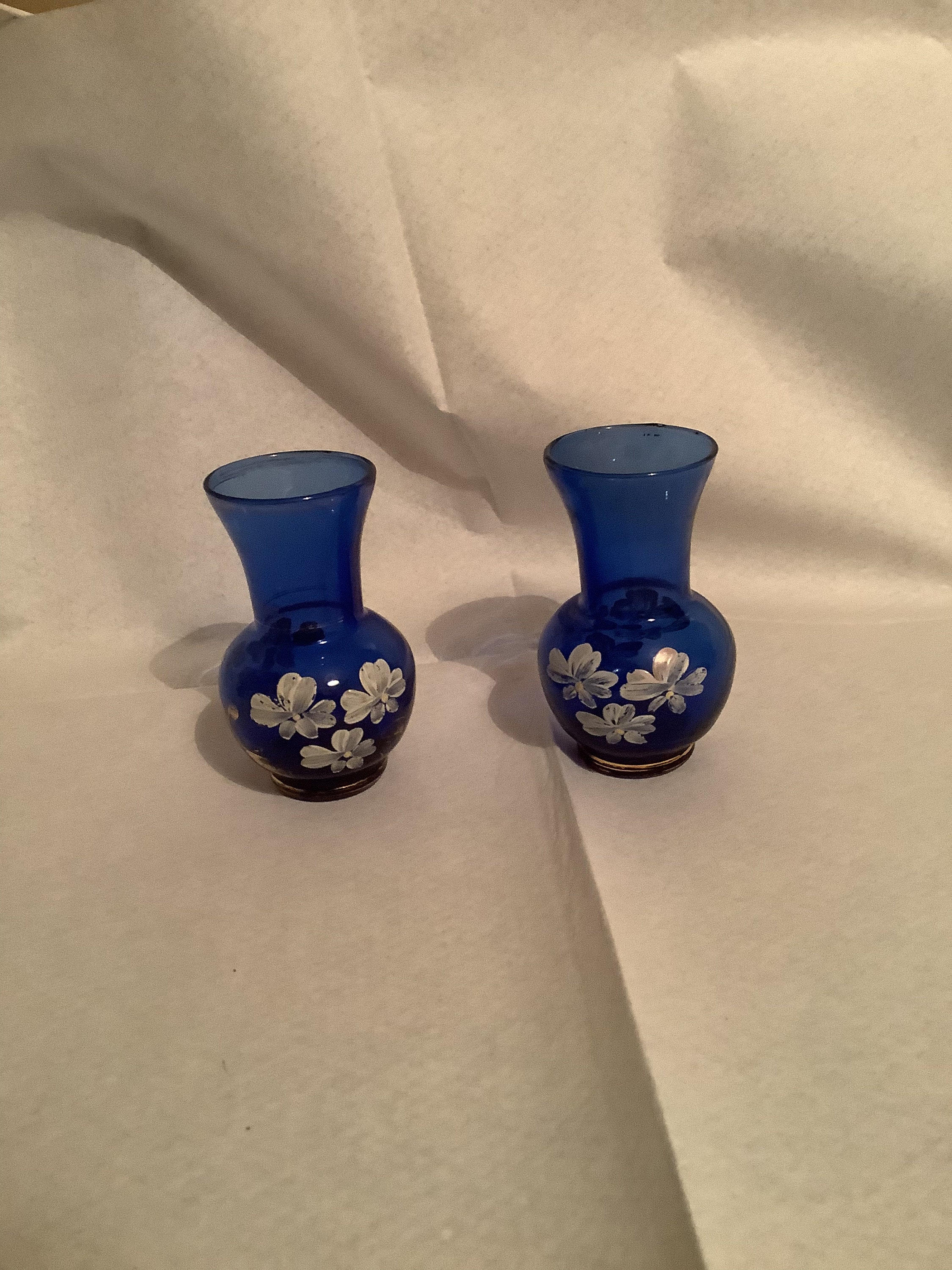 Vintage Bohemian cobalt blue vases with hand painted flowers Etsy