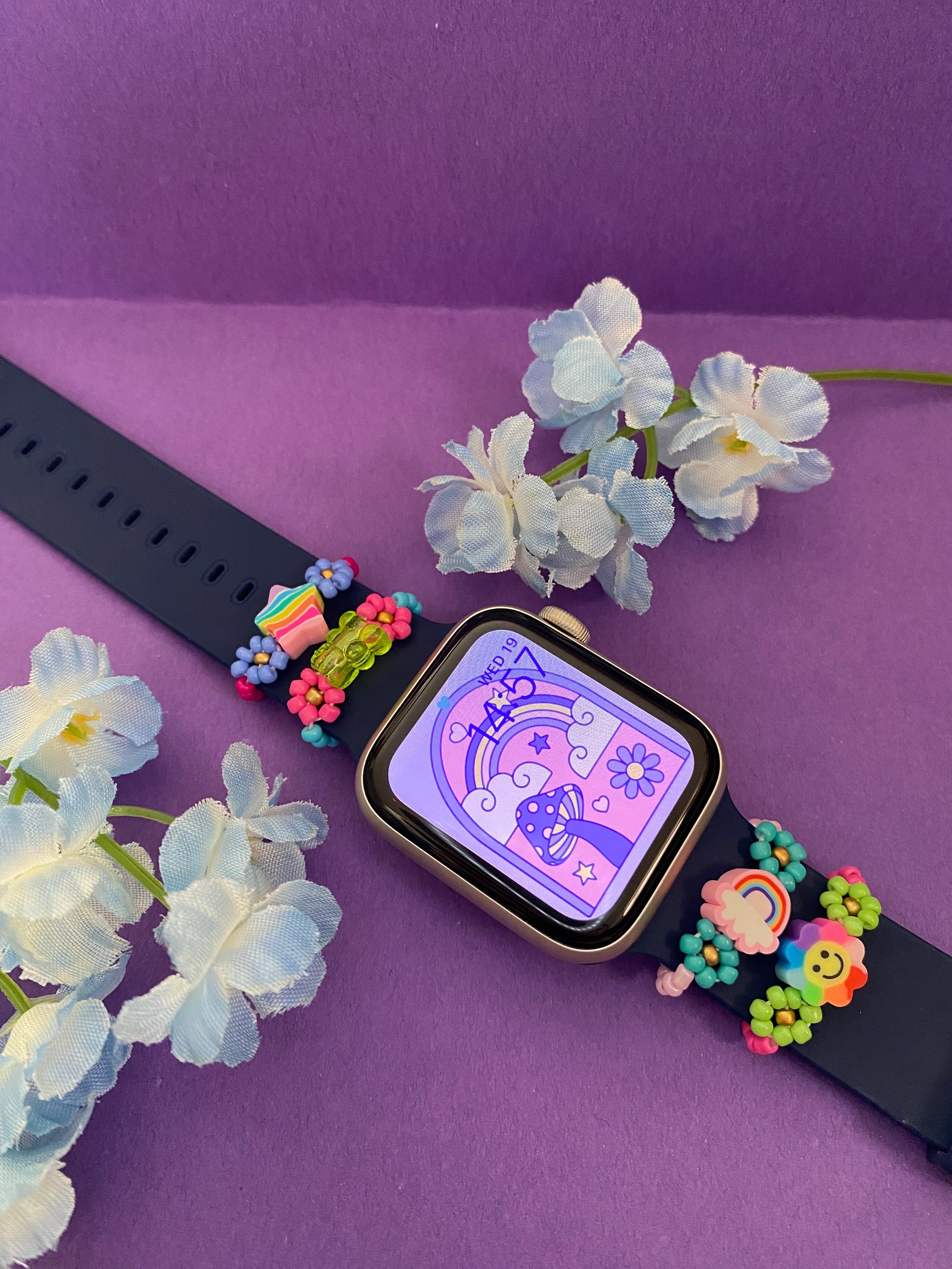 Apple Watch Band, Purple Clay Beads Bangle Design, Fits All Versions of  Apple Watch, Elastic, Clay Beads and Cloth 