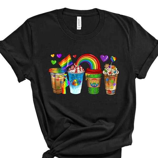 LGBT Coffee Cups Shirt, Pride Coffee Latte Shirt Hoodie Sweatshirt, Love Is Love Pride Month Shirt, Be Kind Shirt,LGBTQ Coffee Cups Shirt