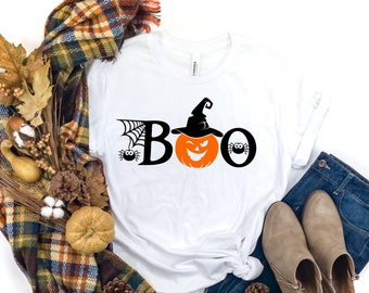 Boo Shirt, Scary Pumpkin Shirt, Pumpkin Shirt, Halloween Shirt, Happy Halloween, Halloween Hat Shirt, Horror Shirt, Witch Shirt, Halloween