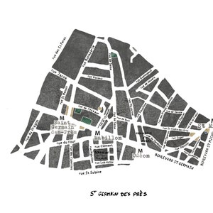 Small Map Districts of Paris 100% hand drawn Map Poster 20x30cm image 3