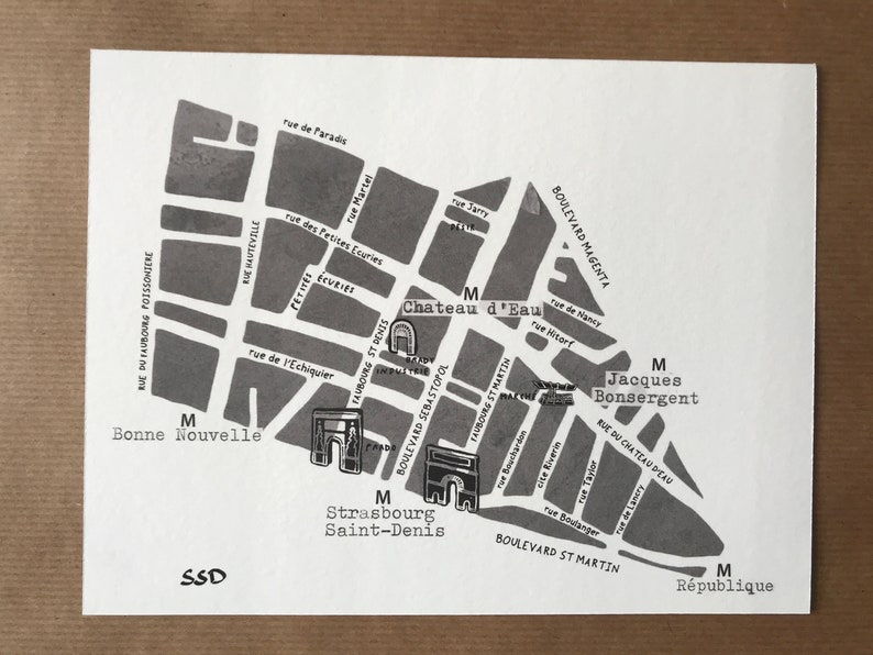 Small Map Districts of Paris 100% hand drawn Map Poster 20x30cm image 10