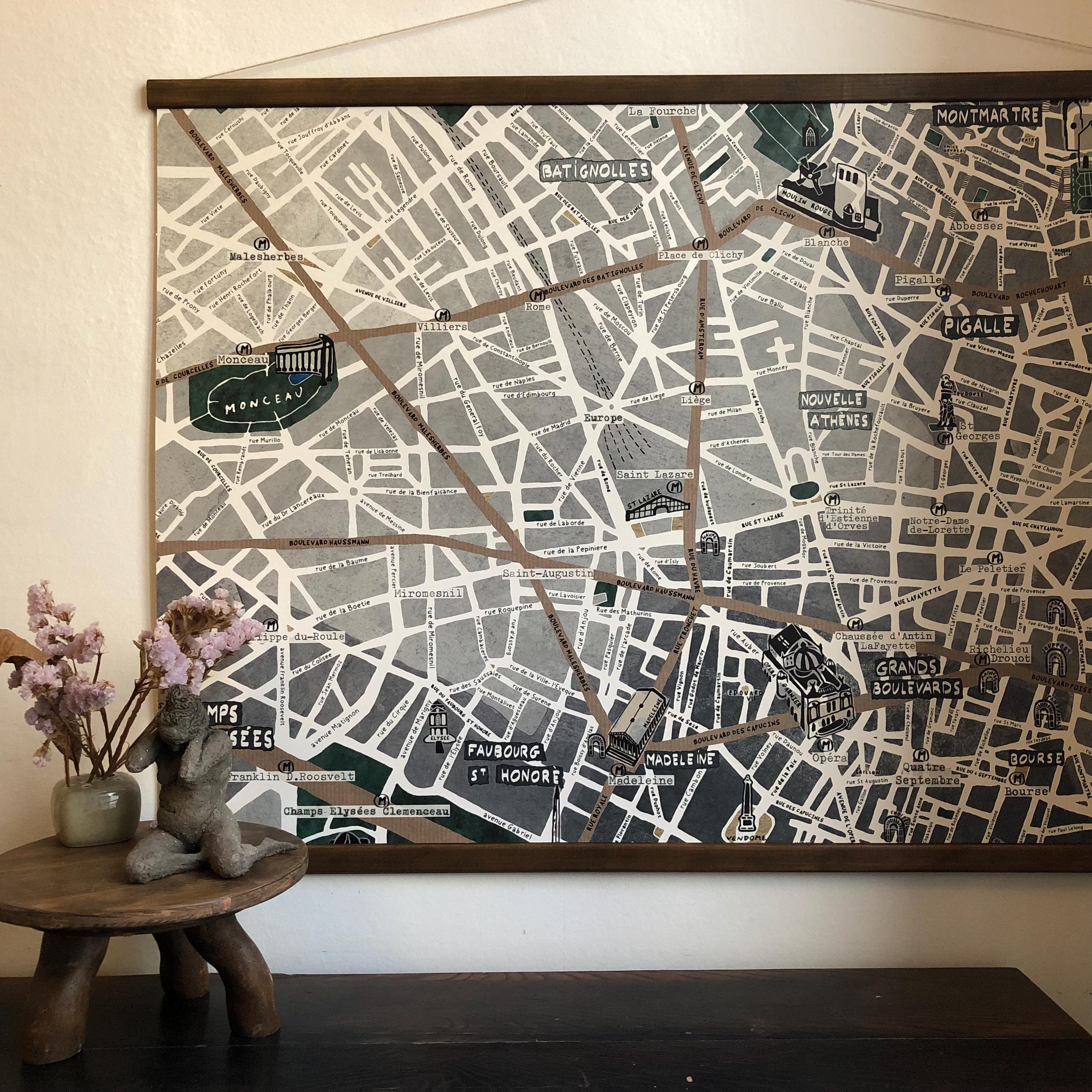 Paris Custom Map | Unique Custom Size and Framing | Detailed Streets and  Neighborhoods | Hand Drawn - Etsy Israel, image size:3000x3000