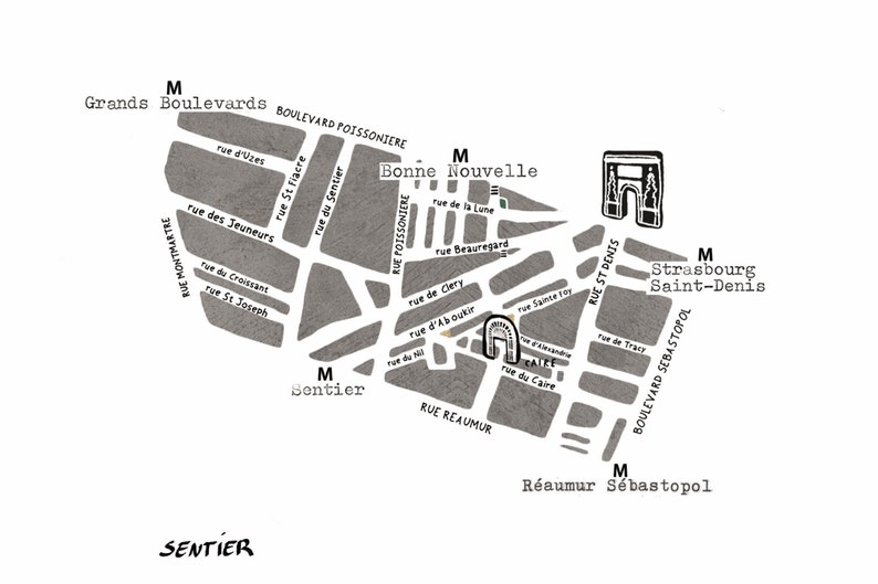Small Map Districts of Paris 100% hand drawn Map Poster 20x30cm image 6
