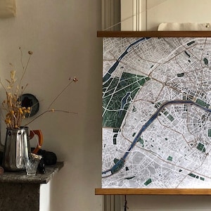 Carte illustrée des rues et quartiers de Paris | Dessinée à la main | Map Poster | 100x70cm