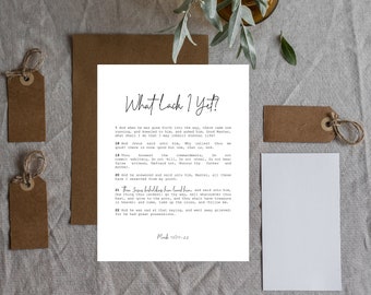 What Lack I Yet | Parable | Teachings of Jesus Christ | Children Story | Home Wall Decor | Christian Bible Print | Farmhouse Aesthetic