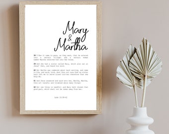 Mary and Martha | Parable | Teachings of Jesus Christ  | Home Wall Decor | Christian Bible Print | Farmhouse Aesthetic | Relaxation Quote