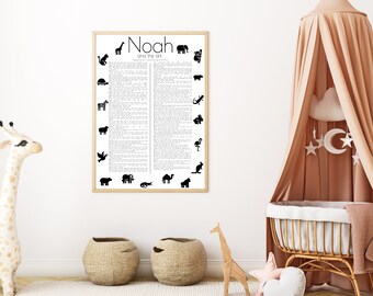 Noah and the Ark | Come Follow Me 2022 | Nursery Decor | Children Bible Story | Nursery Bible Verse | Bible Story Art | Baby Shower Gift