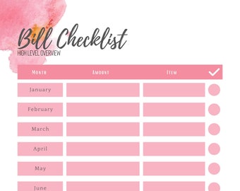 Feuille de travail de la liste de contrôle de la facture du planificateur financier aquarelle rose