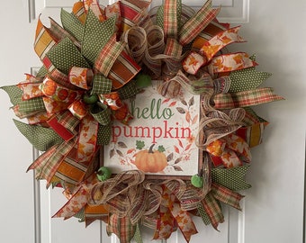 Fall Hello Pumpkin Wreath, Fall Wreath, Pumpkin Wreath, Welcome Pumpkin Wreath, Holiday Door Decor, Diva Grams Design