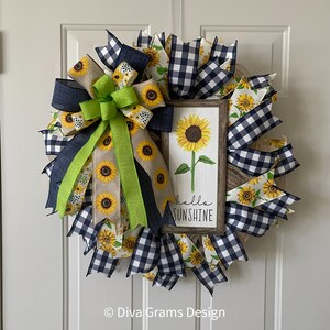 Sunflower Farmhouse Wreath with blue gingham accents