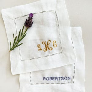 Embroidered Monogrammed linen cocktail napkin Hostess gift fancyCocktail napkin embroidered personalized cocktail napkin with custom name