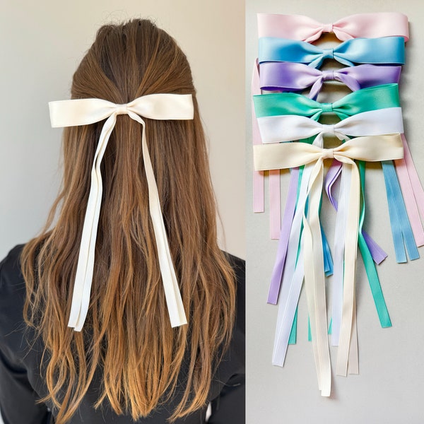 Long Satin Bow Coquette Bow Long Bow hair clip Long Easter Bow Long coquette Bow Pink Satin Bow Purple satin Bow Long tail bow Hair Bow