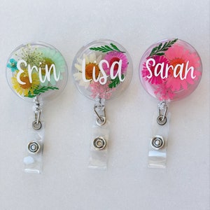 Real Flower Badge Reel for Nurse Gift for Doctor Custom Name Badge Reel for Teacher Therapist Gift Resin Flower Badge Reel Gift for Nurse Cursive Name