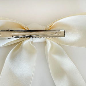 Ivory Personalized flower girl bow for bridesmaid Embroidered Satin Bow with Clip Custom Name Cheer wedding bow white ivory cream bride bow image 4