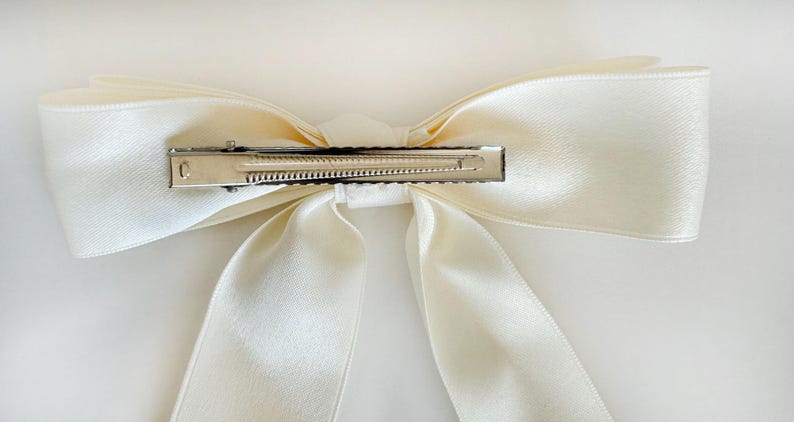Ivory Personalized flower girl bow for bridesmaid Embroidered Satin Bow with Clip Custom Name Cheer wedding bow white ivory cream bride bow image 4
