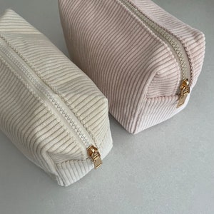 Makeup Bag Makeup Pouch Cloth Makeup Bag Boxy Makeup bag Cosmetic Bag Corduroy Cream Makeup Bag Pink Makeup bag makeup pouch