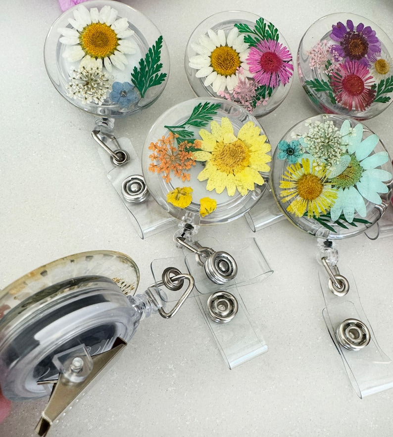Real Flower Badge Reel for Nurse Gift for Doctor Custom Name Badge Reel for Teacher Therapist Gift Resin Flower Badge Reel Gift for Nurse image 6