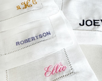 Cocktail napkin embroidered personalized cocktail napkin with custom name Embroidered Monogrammed linen cocktail napkin Hostess gift fancy