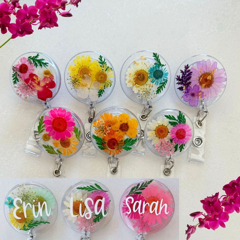 Real Flower Badge Reel for Nurse Gift for Doctor Custom Name Badge Reel for Teacher Therapist Gift Resin Flower Badge Reel Gift for Nurse image 1